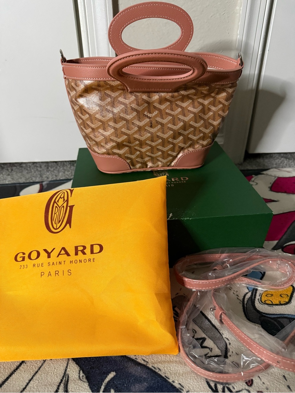 Goyard Pink and Tan Mini Tote with Oval Handles